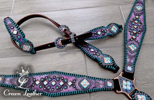 Purple Navajo & Turquoise Whipstitch Tack Set image 4