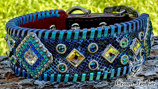 Blue & Turquoise Metallic Whipstitch Dog Collar image 0