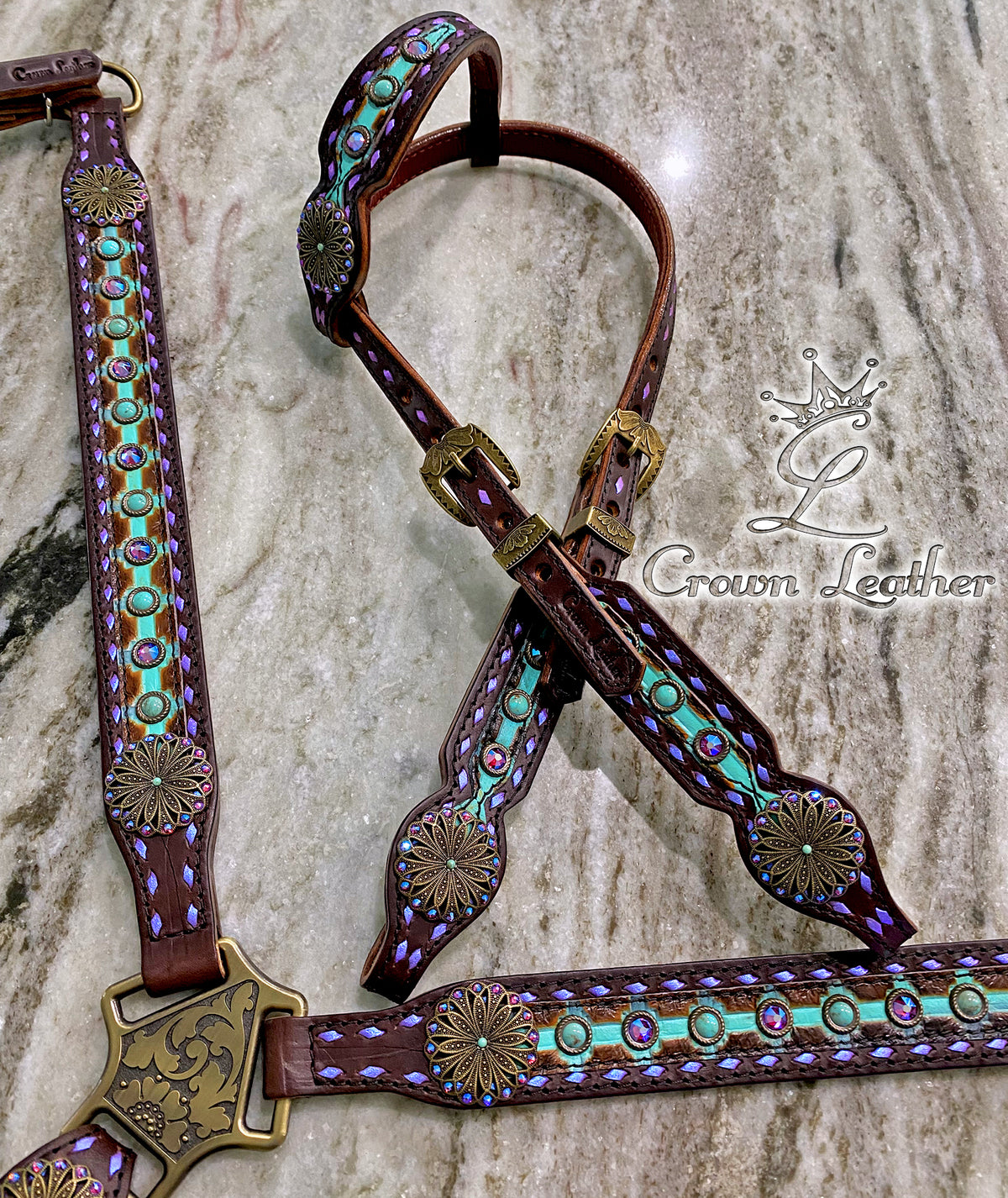 Sugar Plum & Turquoise Buckstitch Tack Set image 2