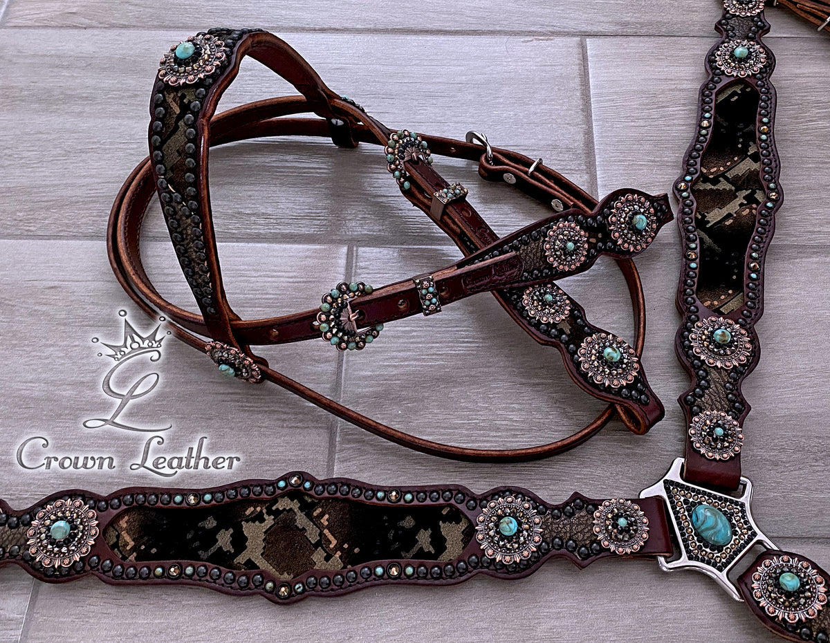 Turquoise Bronze Python Crystal Tack Set image 0