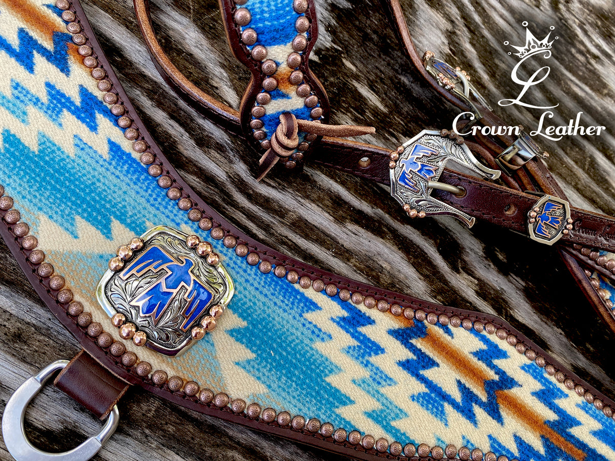 Pendleton Tripping Collar/HS Set with Handcrafted Blue Thunderbird (1 of a Kind) image 1