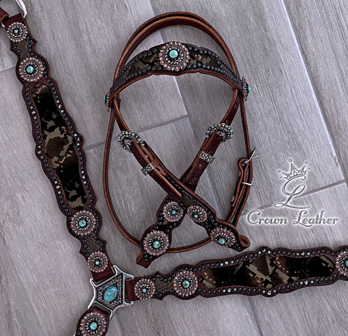 Turquoise Bronze Python Crystal Tack Set image 3