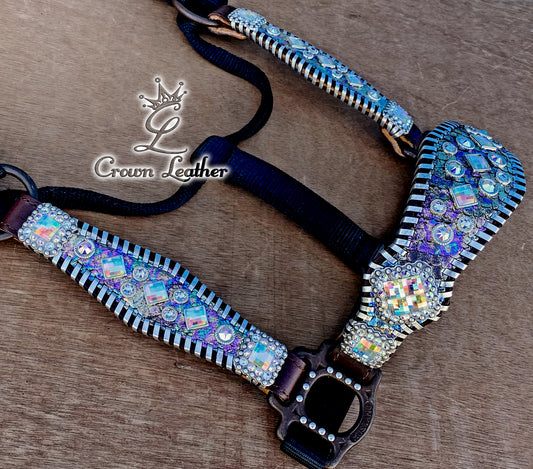 Oil Slick with Silver Whipstitch Crystal Halter image 0