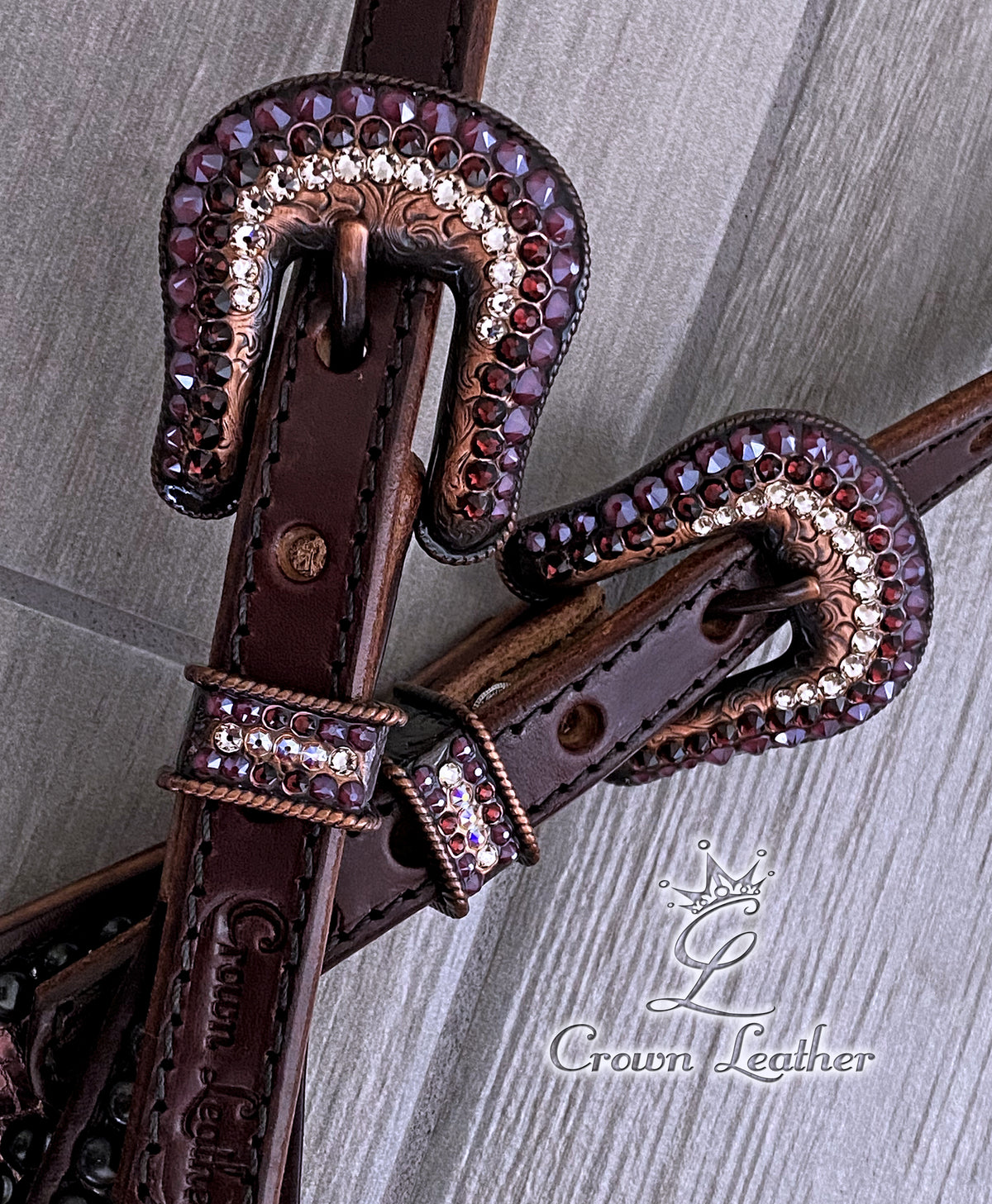 Burgundy & Gold Python Crystal Tack Set image 4