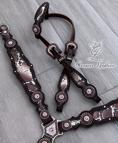 Burgundy & Gold Python Crystal Tack Set image 1