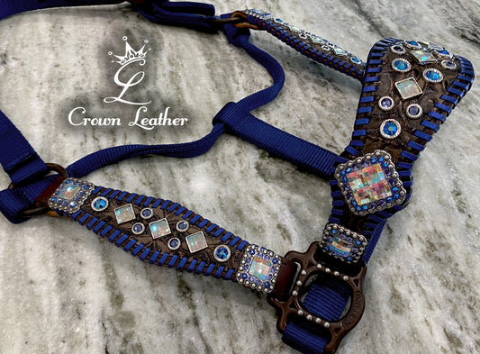 2023 Metallic Blue Whipstitch Crystal Halter image 2