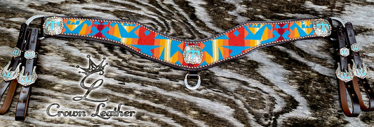 Pendleton Wool Tripping Collar with Handmade Turquoise Thunderbird Hardware image 1
