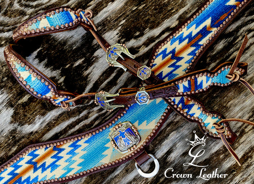 Pendleton Tripping Collar/HS Set with Handcrafted Blue Thunderbird (1 of a Kind) image 0