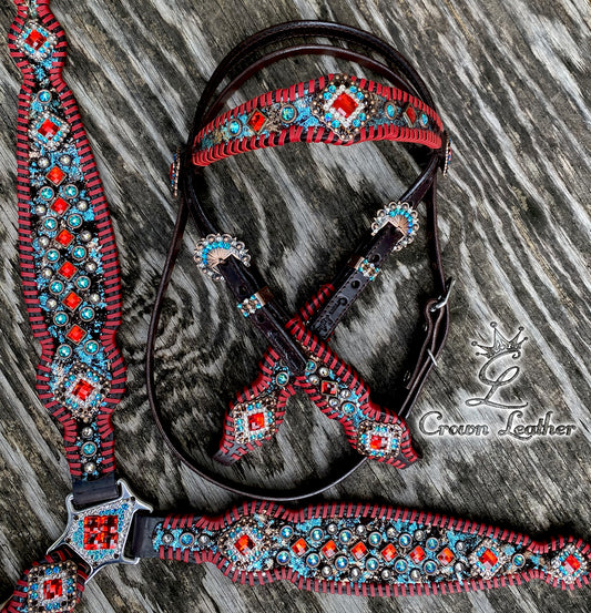 Metallic Turquoise & Red Whipstitch Set image 1