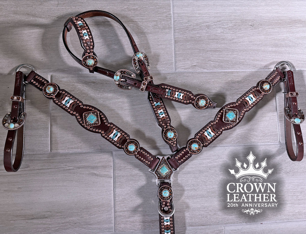 Kingman Turquoise & Crystal Laced Tack Set image 1