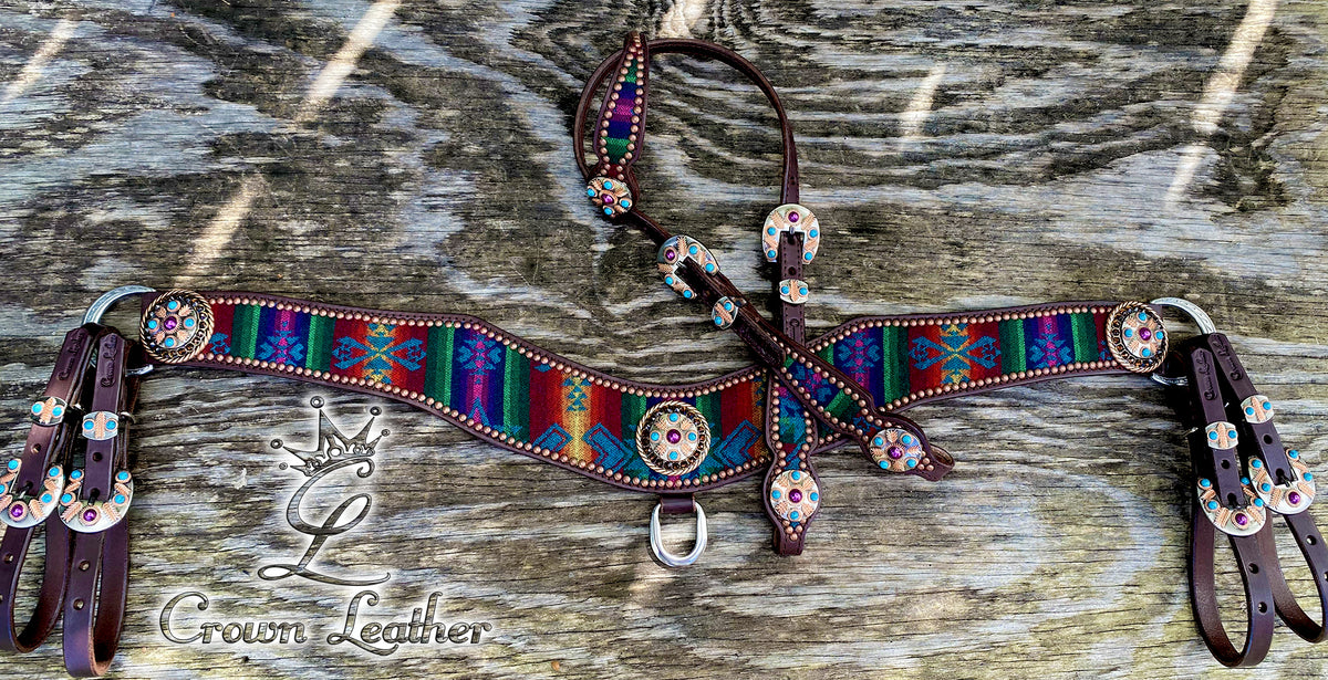 Turquoise Purple Multi Color Pendleton Wool Tripping Collar Set image 2