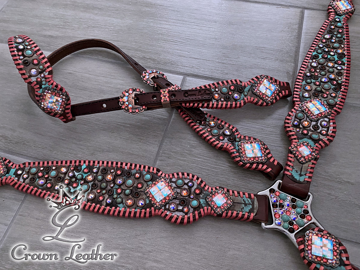 Coral Navajo Confetti Whipstitch Tack Set image 1