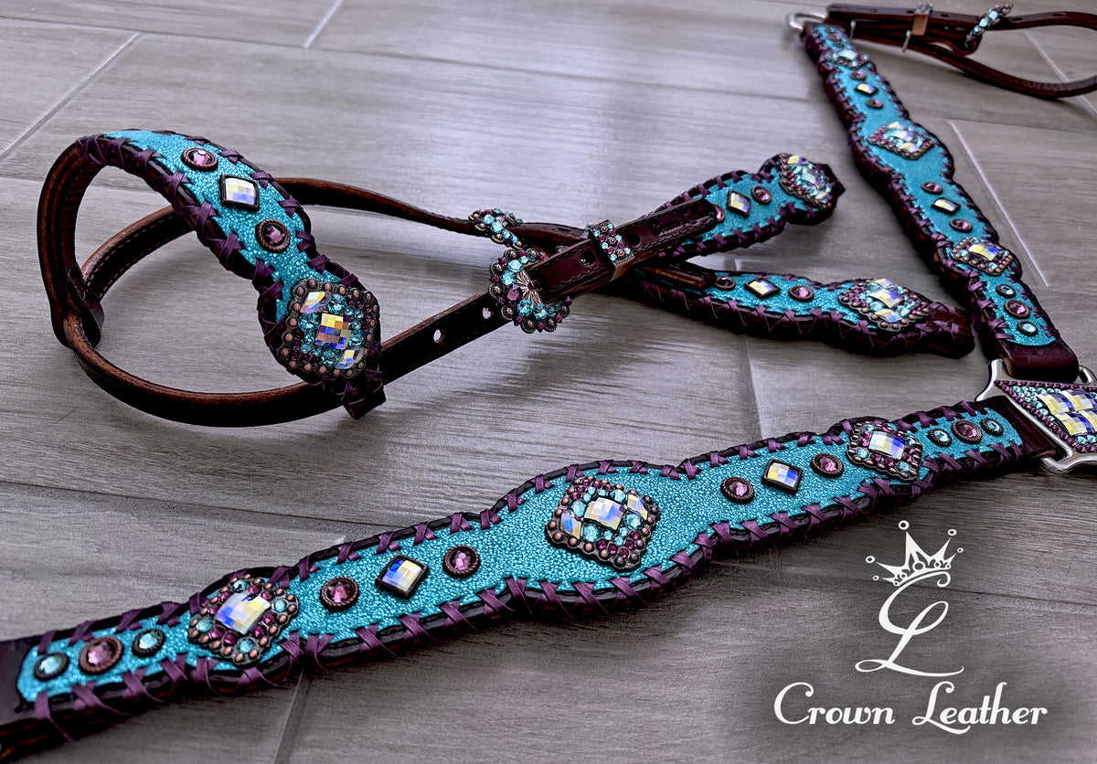 Turquoise Sparkle & Metallic Purple Tack Set image 3