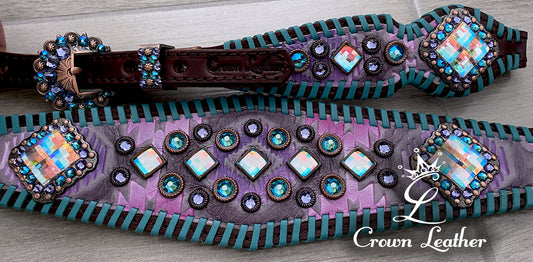 Purple Navajo & Turquoise Whipstitch Tack Set image 1