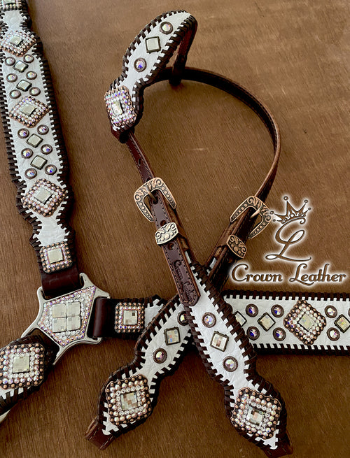 2013 Style White Gator Brown Whipstitch Tack Set image 3