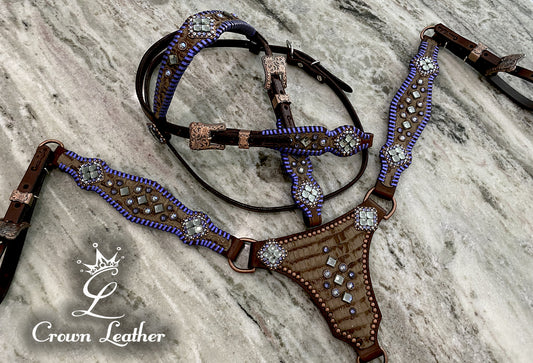 Purple & Blue Metallic Whipstitch Leather Centerplate Set image 0