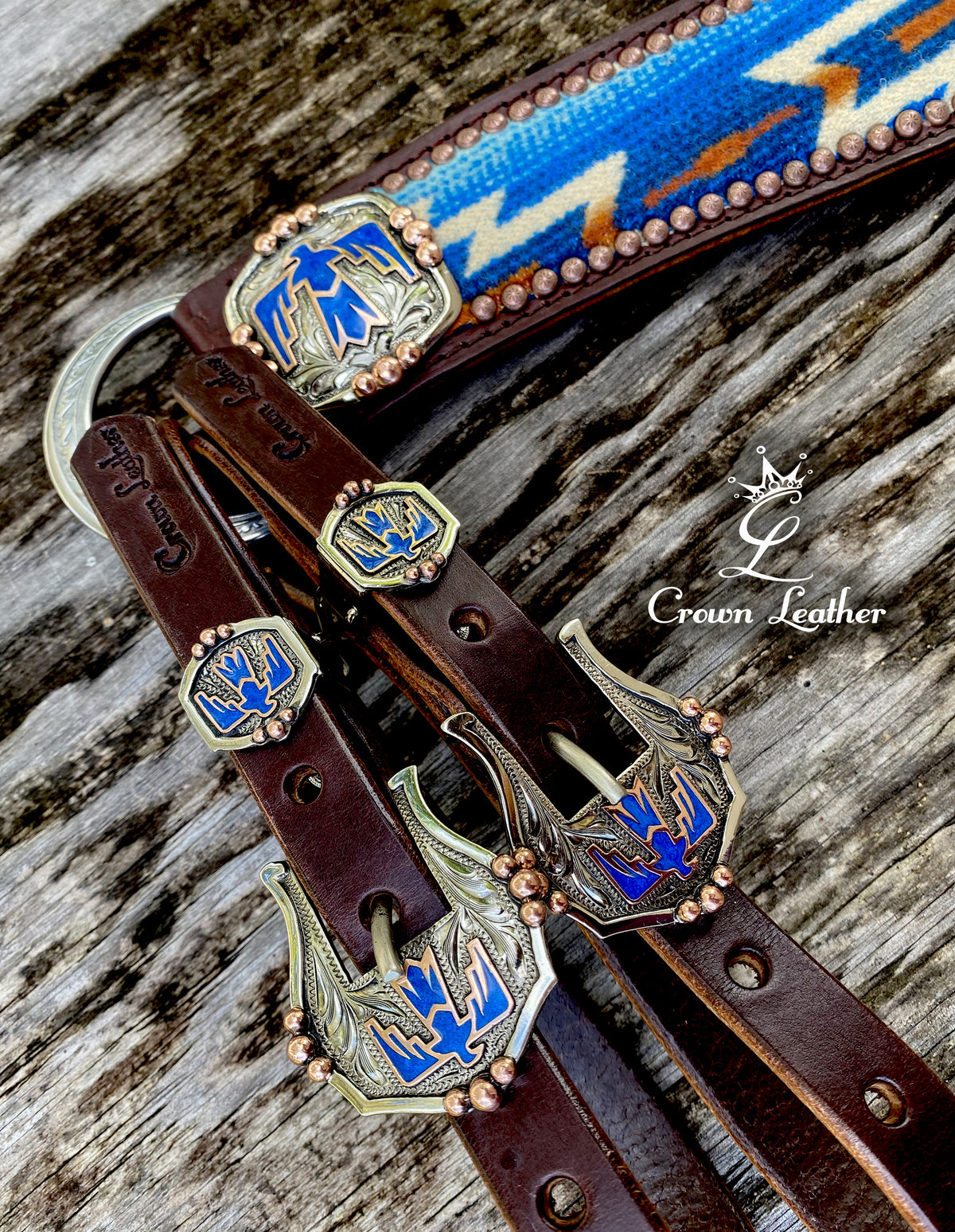 Pendleton Tripping Collar/HS Set with Handcrafted Blue Thunderbird (1 of a Kind) image 2