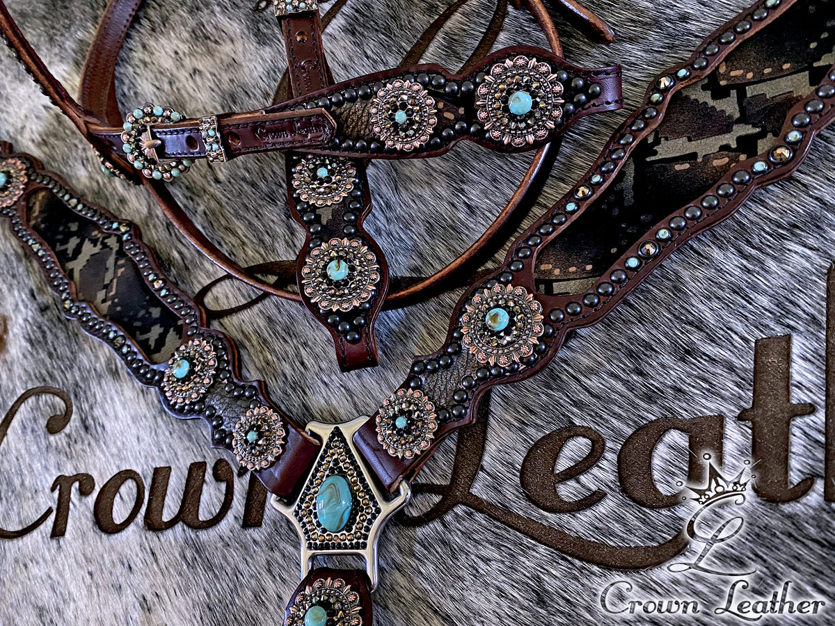 Turquoise Bronze Python Crystal Tack Set image 1