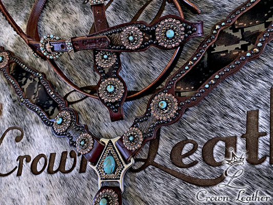 Turquoise Bronze Python Crystal Tack Set image 1
