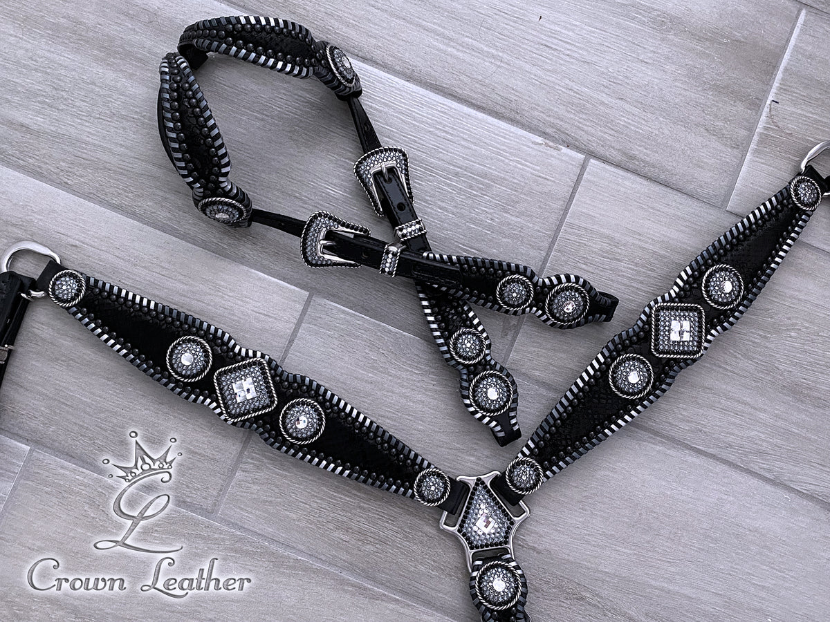 Black & Silver Ombre Whipstitch Crystal Tack Set image 5