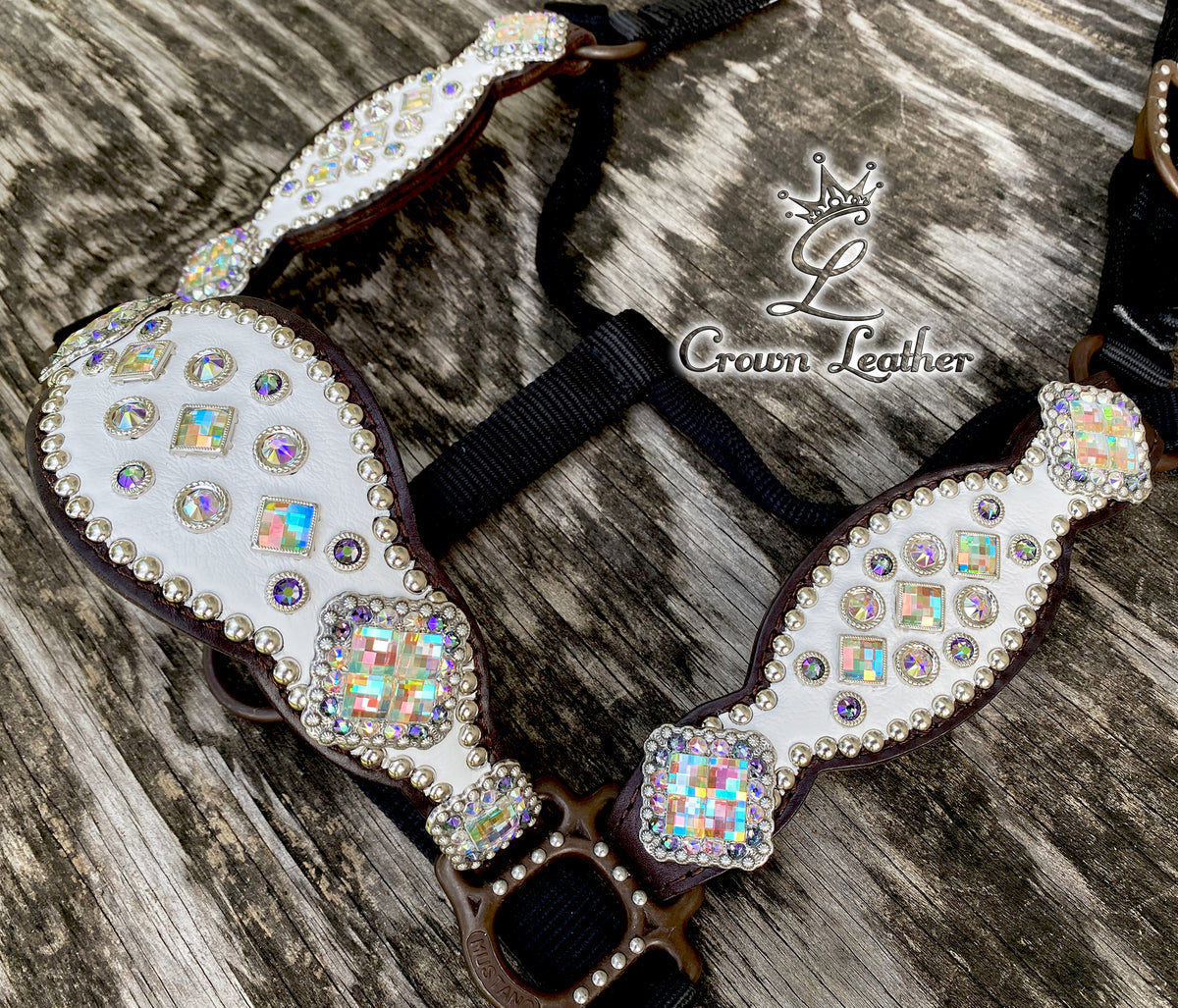 White Leather AB Crystal Halter image 1