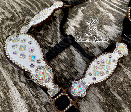 White Leather AB Crystal Halter image 1