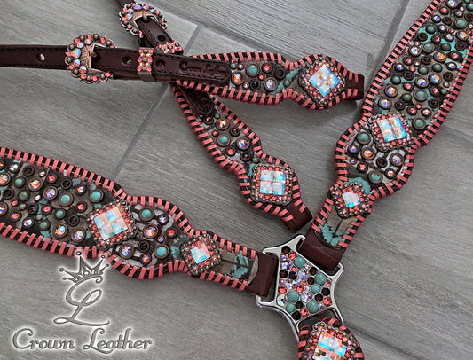 Coral Navajo Confetti Whipstitch Tack Set image 0