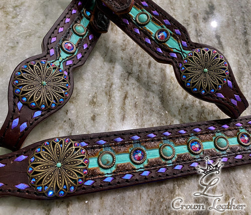 Sugar Plum & Turquoise Buckstitch Tack Set image 1