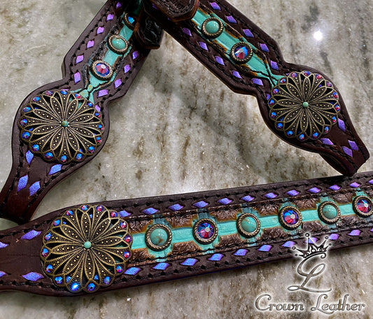 Sugar Plum & Turquoise Buckstitch Tack Set image 1