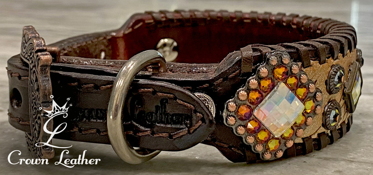 Copper Gold Gator Whipstitch Dog Collar 10"-13" image 1