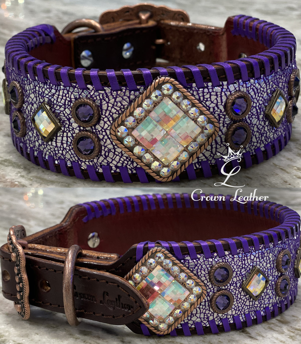 Purple Ice Whipstitch  Dog Collar 16"-19" image 0
