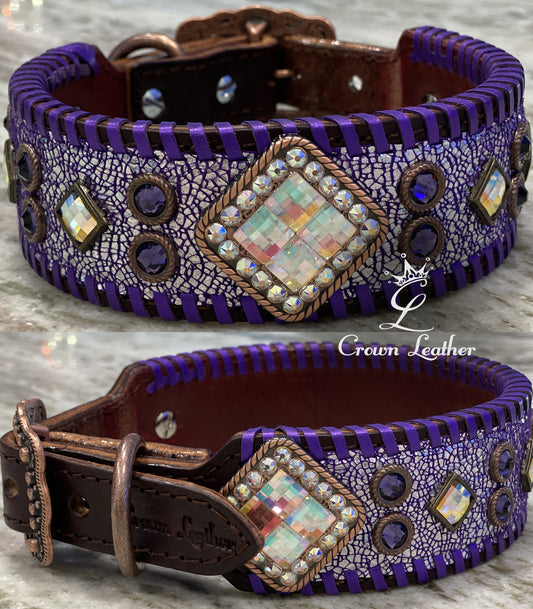 Purple Ice Whipstitch  Dog Collar 16"-19" image 0