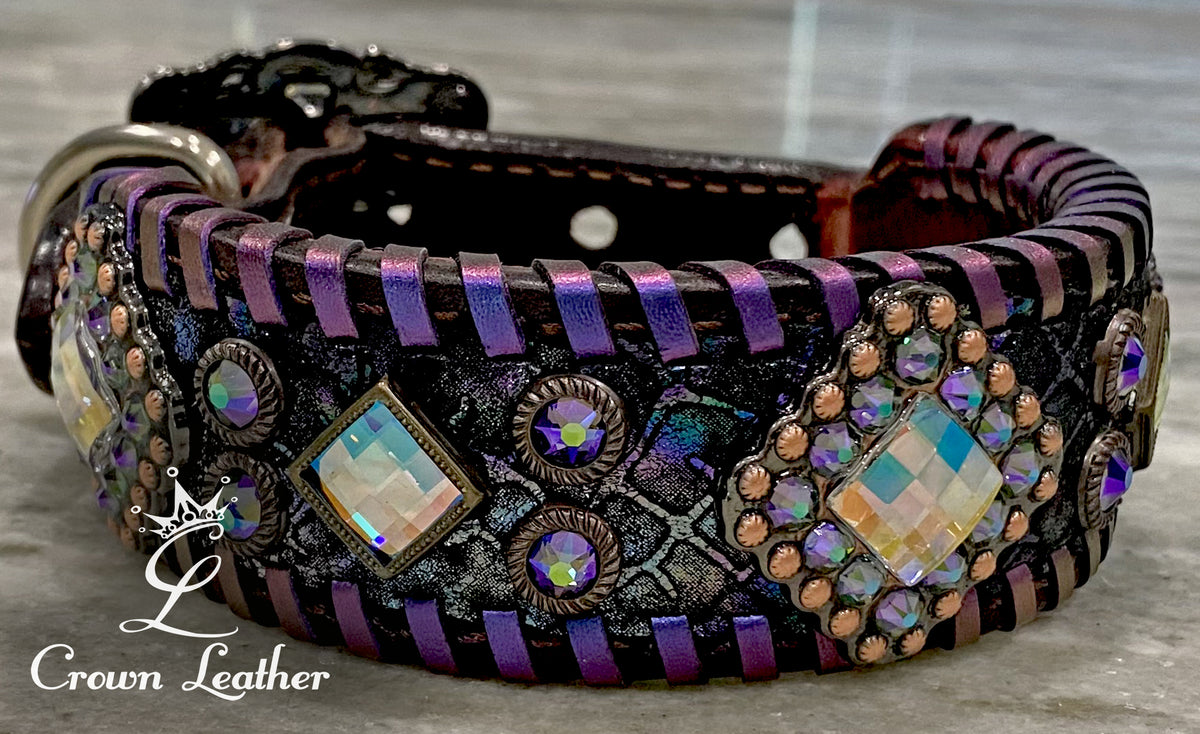 Oil Slick Python & Whipstitch Dog Collar 10"-13" image 0