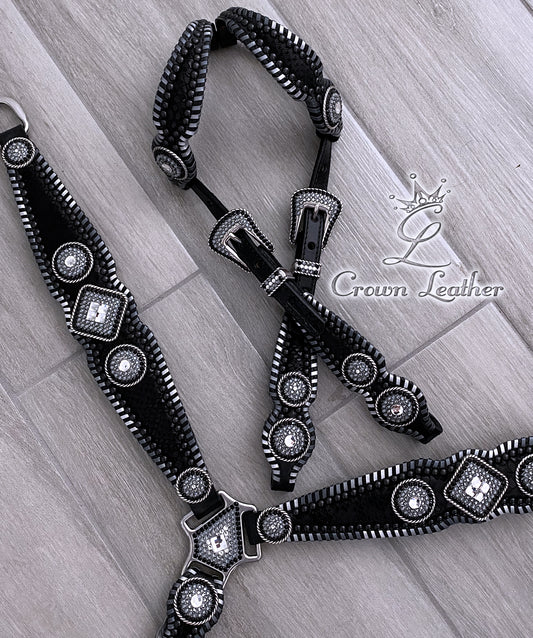 Black & Silver Ombre Whipstitch Crystal Tack Set image 1