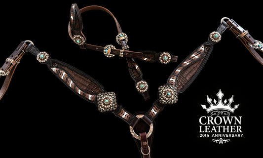 Brown Caiman with Lace & Kingman Turquoise Tack Set image 3