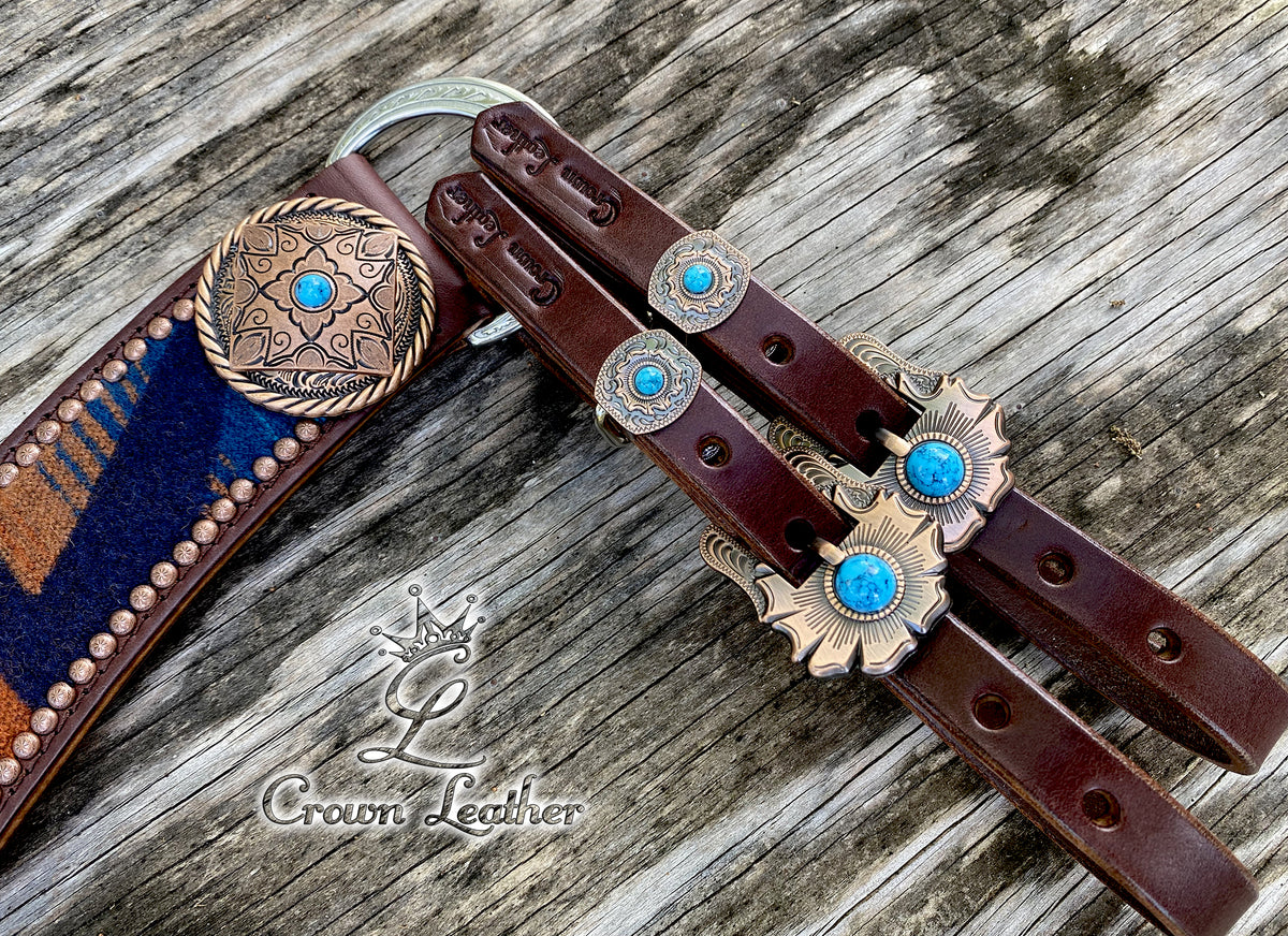 Navy Multi Color Pendleton Tripping Collar & Headstall Set image 1