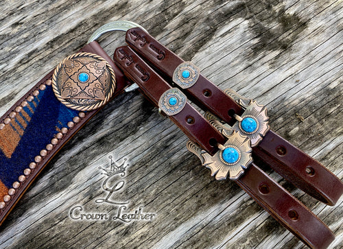 Navy Multi Color Pendleton Tripping Collar & Headstall Set image 1