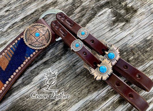 Navy Multi Color Pendleton Tripping Collar & Headstall Set image 1