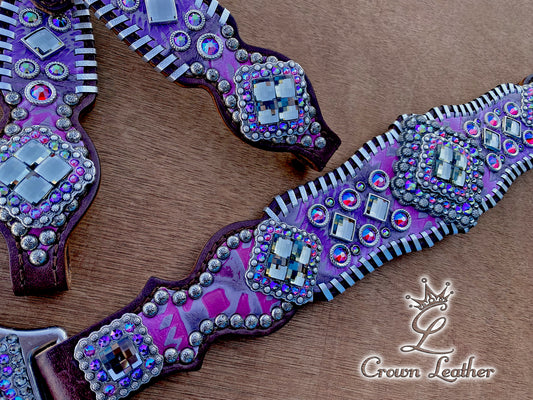 Pink & Purple Aztec Whipstitch Tack Set image 0