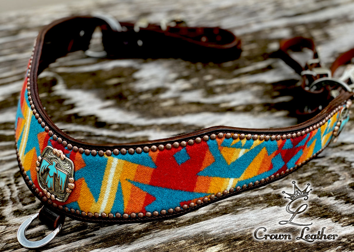 Pendleton Wool Tripping Collar with Handmade Turquoise Thunderbird Hardware image 0