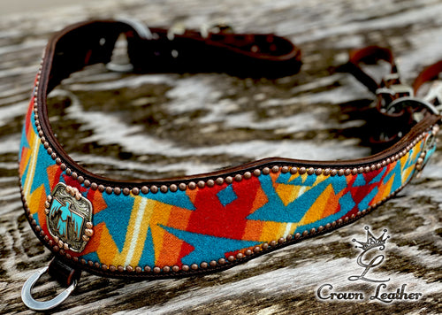 Pendleton Wool Tripping Collar with Handmade Turquoise Thunderbird Hardware image 0