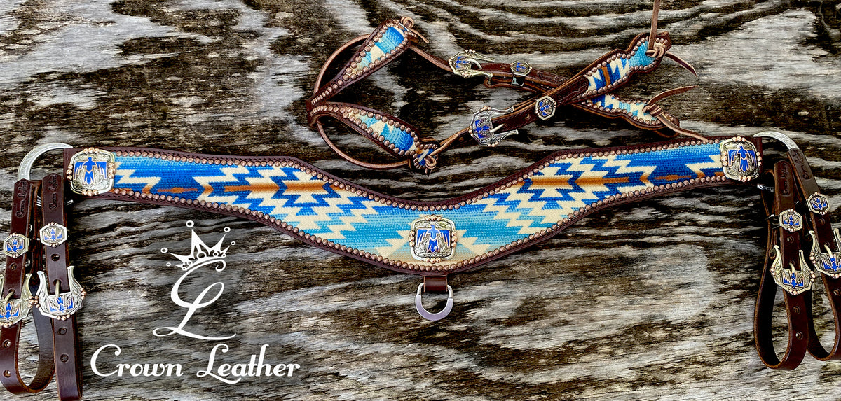 Pendleton Tripping Collar/HS Set with Handcrafted Blue Thunderbird (1 of a Kind) image 3