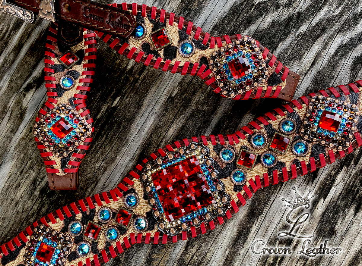2014-1 Style Red Whipstitch Leopard Tack Set image 1