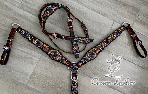 Black Leopard Whipstitch Tack Set image 4