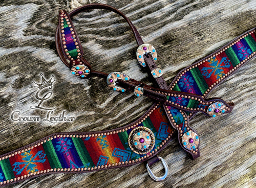 Turquoise Purple Multi Color Pendleton Wool Tripping Collar Set image 0