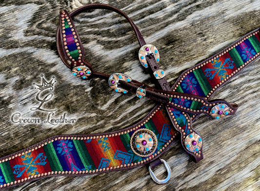 Turquoise Purple Multi Color Pendleton Wool Tripping Collar Set image 0