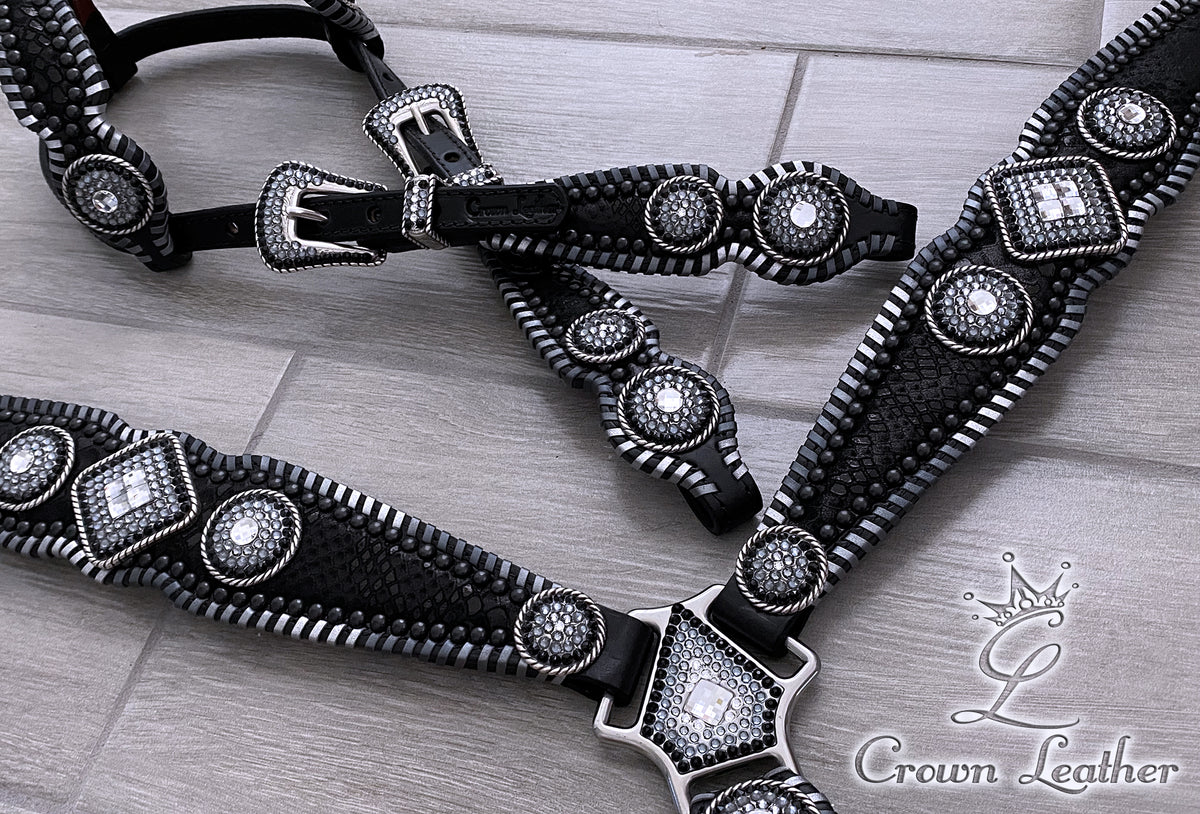 Black & Silver Ombre Whipstitch Crystal Tack Set image 0