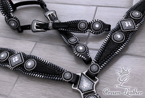 Black & Silver Ombre Whipstitch Crystal Tack Set image 0
