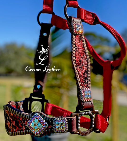 Metallic Red & Bronze Whipstitch Halter image 0