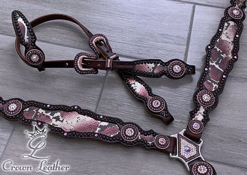 Burgundy & Gold Python Crystal Tack Set image 3